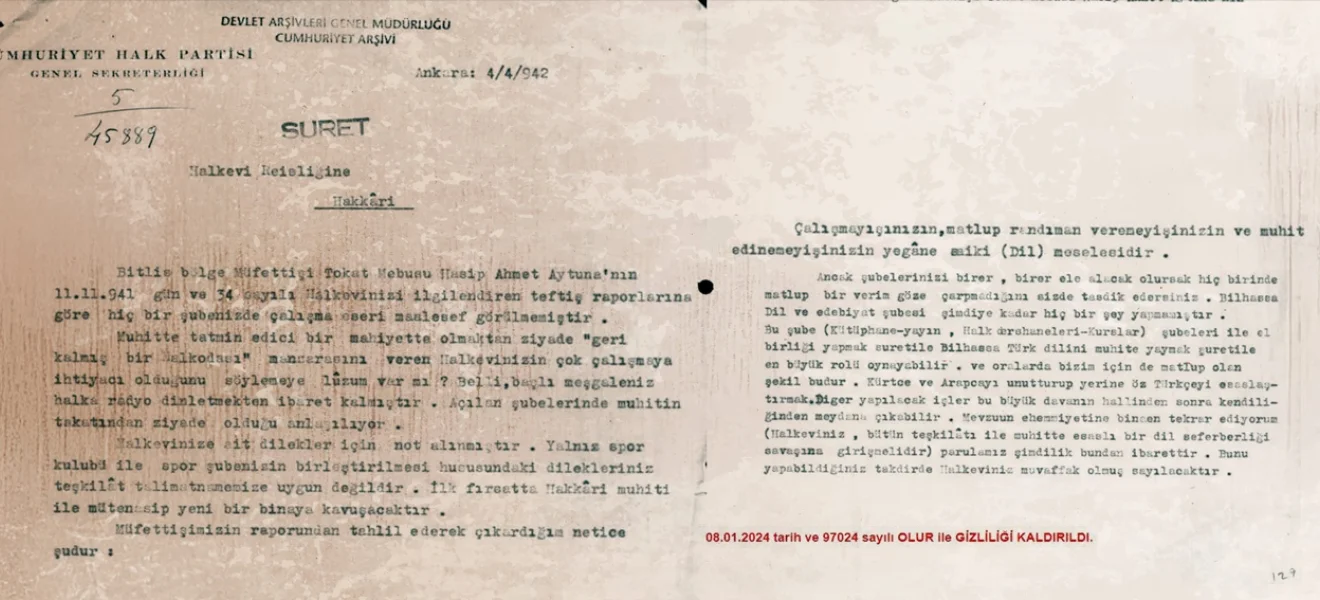 Asimilasyonun 84 yıllık 'gizli' belgesi