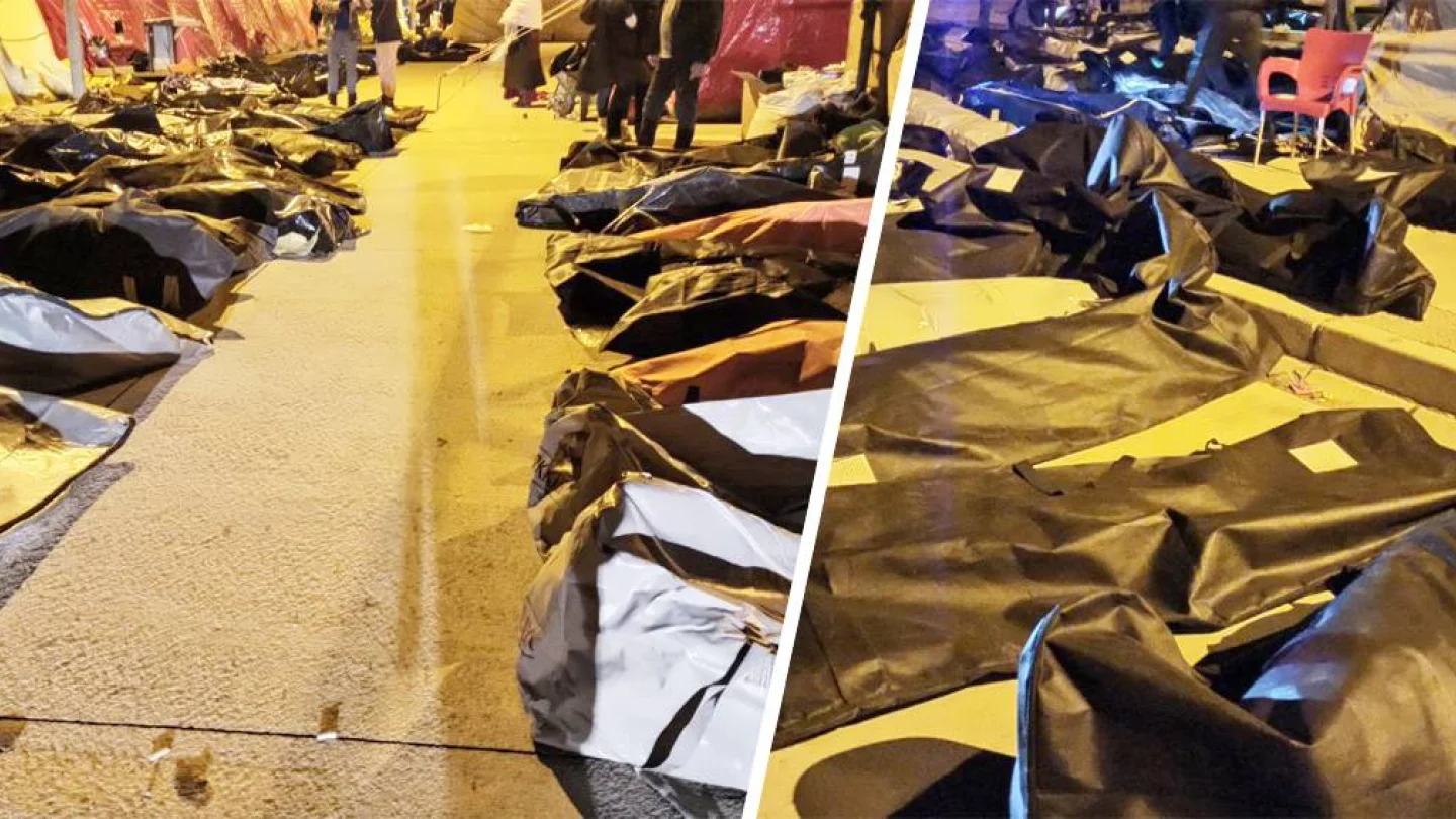 Hatay'da hastane bahçesindeki cenazeler