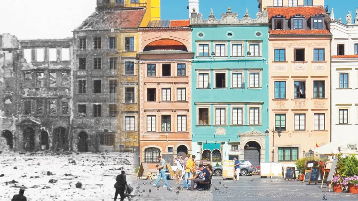 II. Dünya Savaşı öncesi (solda) ve sonrası (sağda) Varşova Pazaryeri