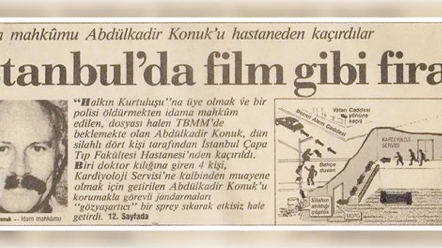 Abdülkadir Konuk'un cezaevinden firarına ilişkin gazete küpürü