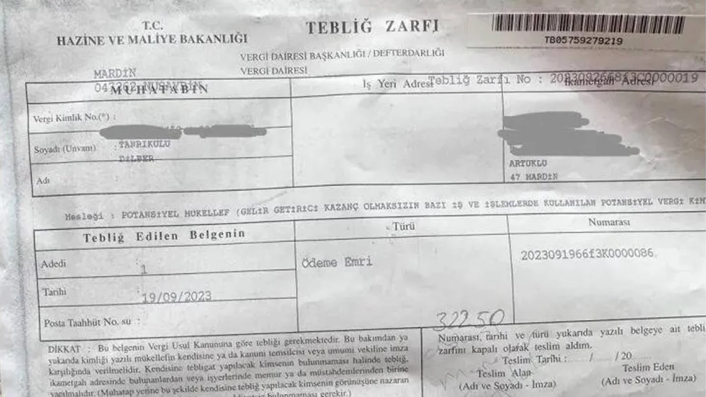 Dilber Tanrıkulu’nun ailesine gönderilen tebligat