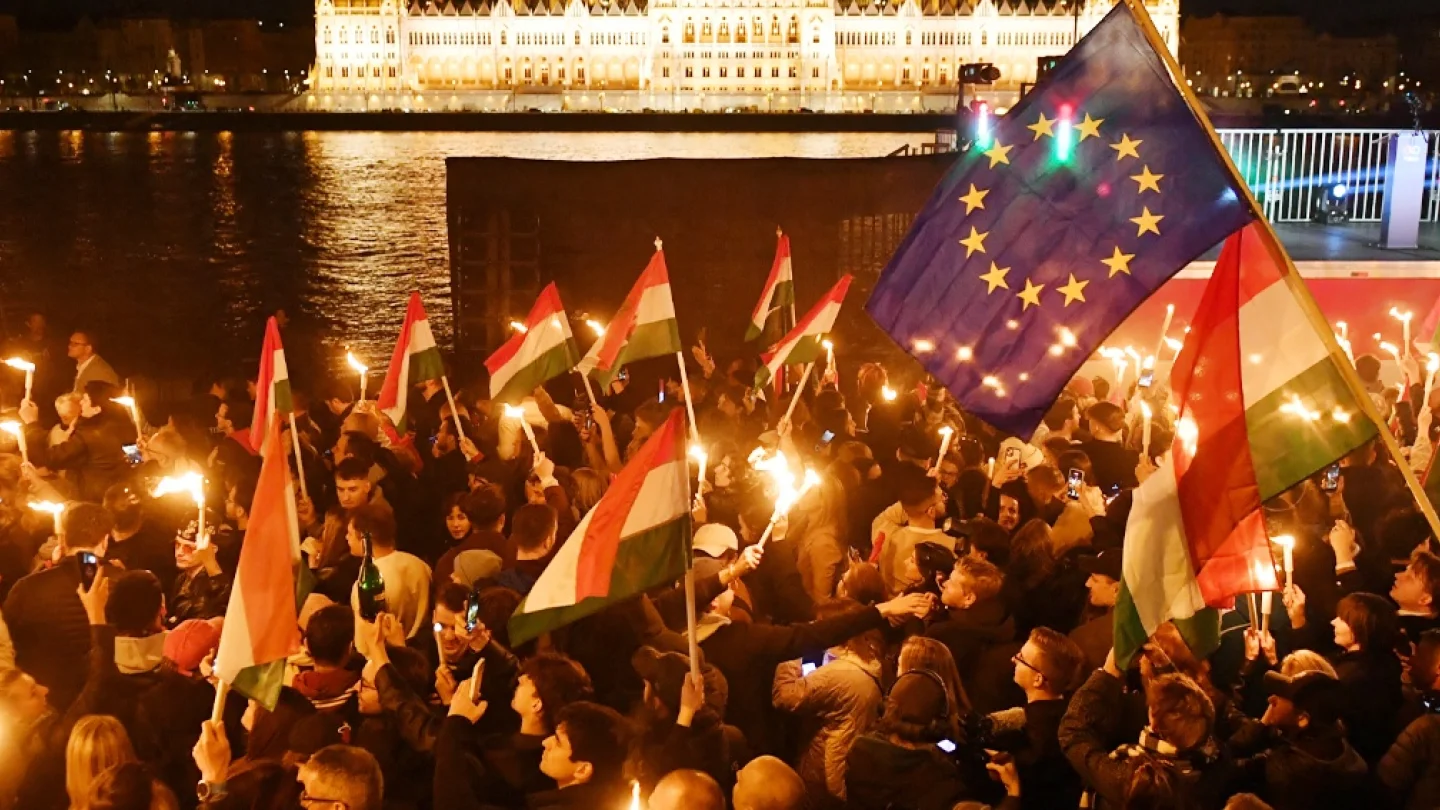 Macaristan seçim kutlaması/foto:AFP