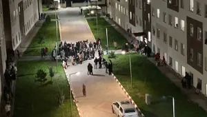Elini-kolunu sallayarak girdi 