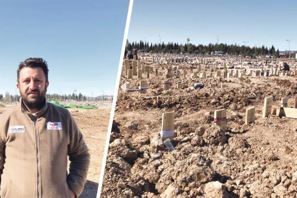 Binlerce insanın üzerine kepçeyle toprak döküyorum