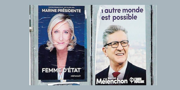 Aşırı sağcı Marine Le Pen (solda), solcu Jean Luc Melenchon.